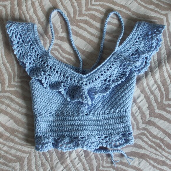 🧶Handmade Crochet Top | Blue Adjustable Crop Top - Picture 1 of 9